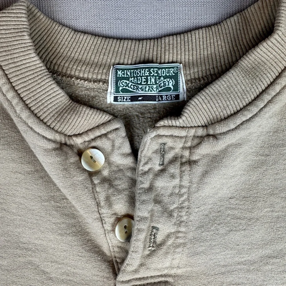 Vintage McIntosh & Seymour Soccer Gear Rugby Shirt Men's Large Tan USA Henley